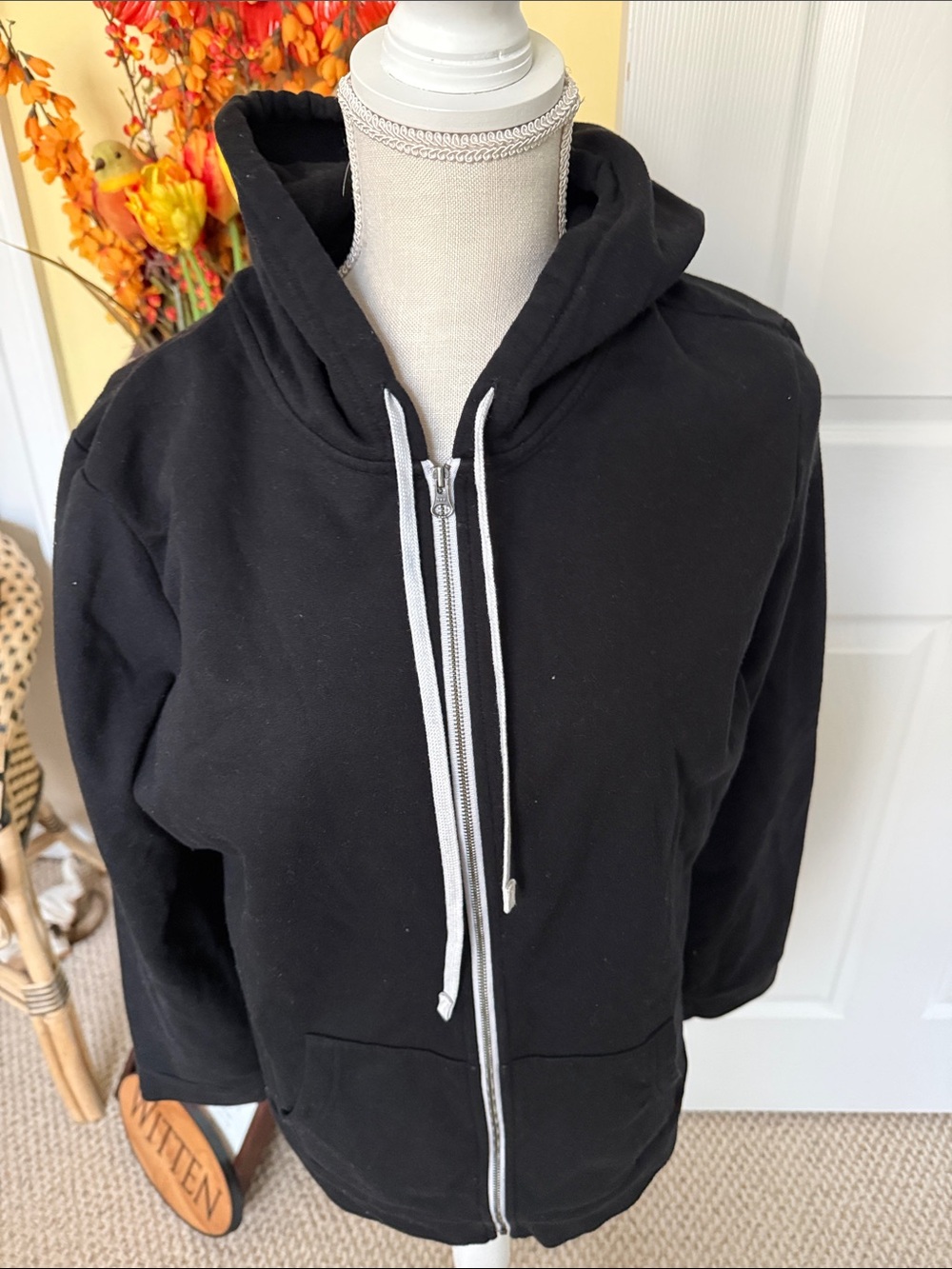Eddie Bauer Black Zip-Up Hoodie with White Trim